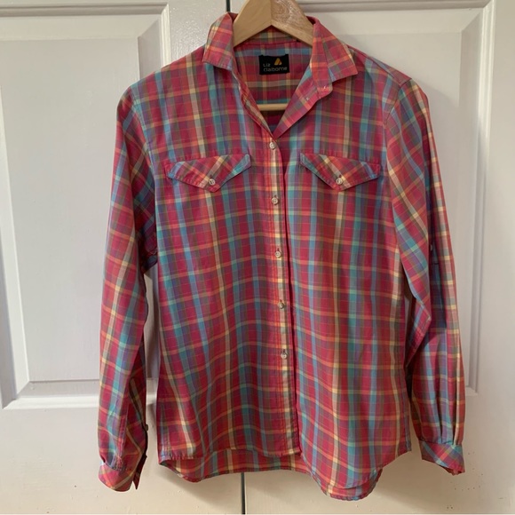 Liz Claiborne Tops - VTG Liz Claiborne rainbow pink plaid shirt barbie western XS S barbiecore 90s